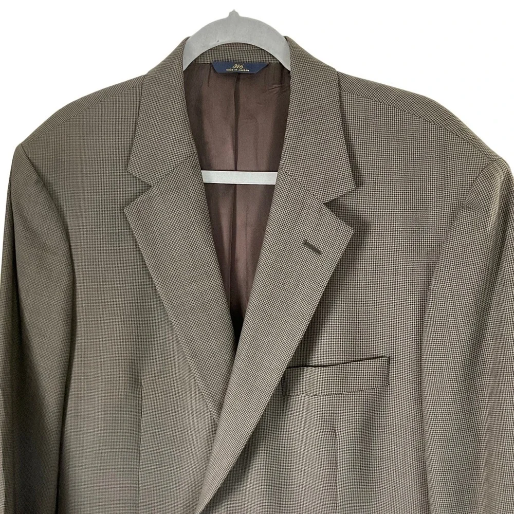 Brooks Brothers 346 Mens Brown Micro Check Wool Stretch Blazer Sport Coat 44 LG